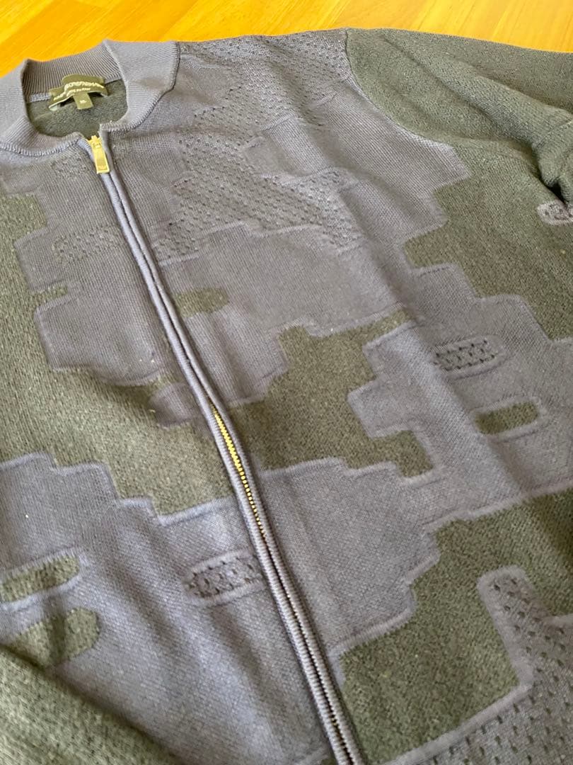 エンポリオアルマーニ　パターン編み　ジップアップ　カーディガン ネイビー