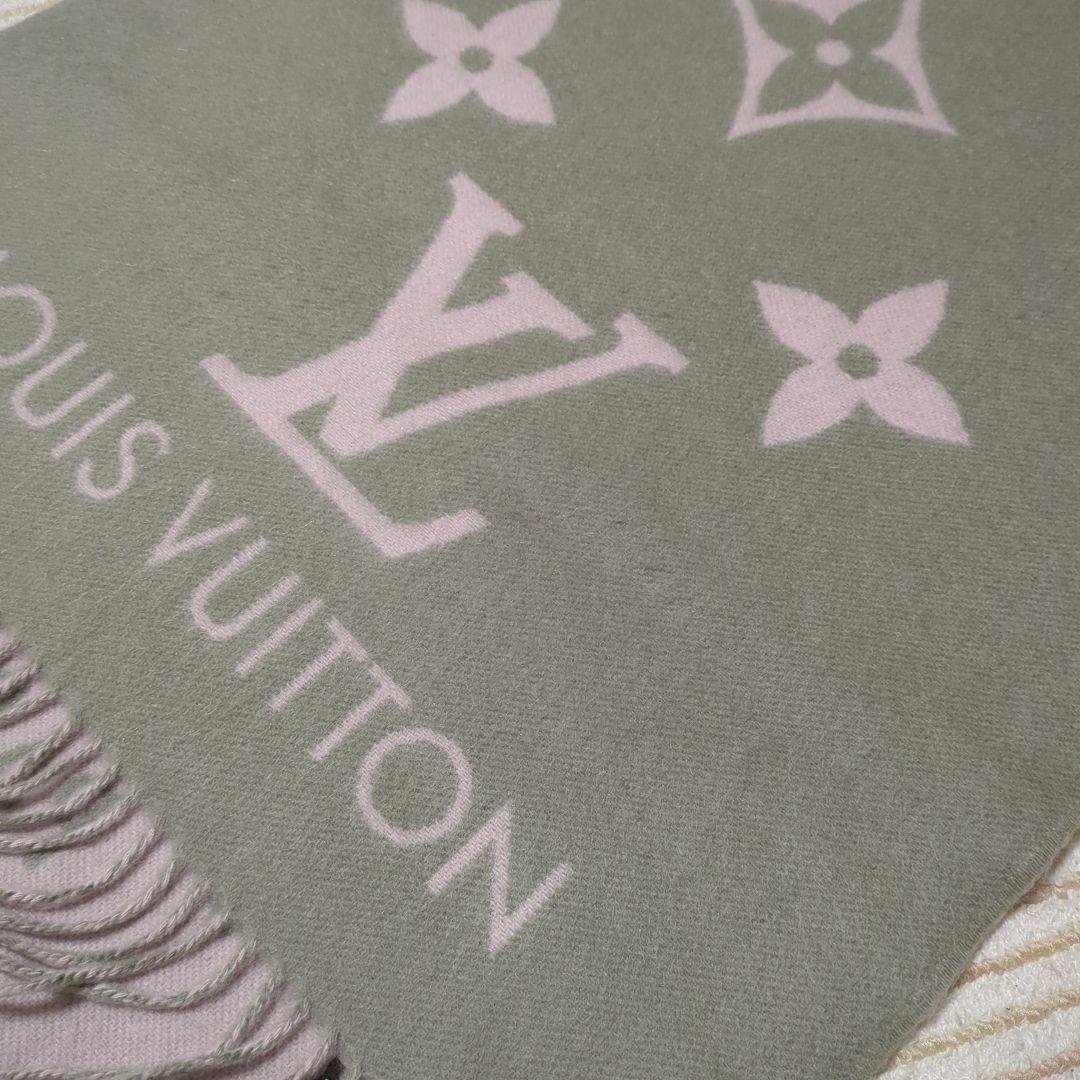 【美品】ルイヴィトン モノグラム マフラー ピンク＆グレー