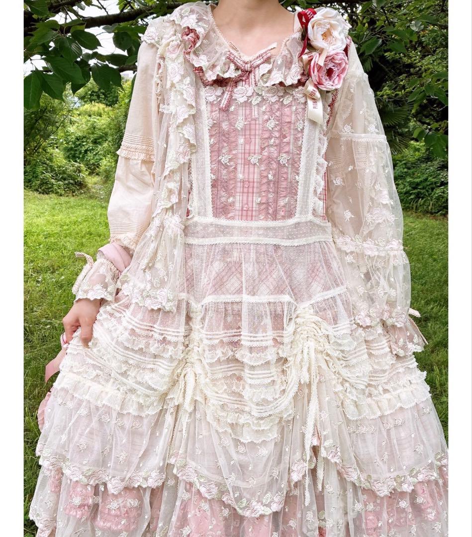 ピンクハウス　ローズレース使いタブリエ