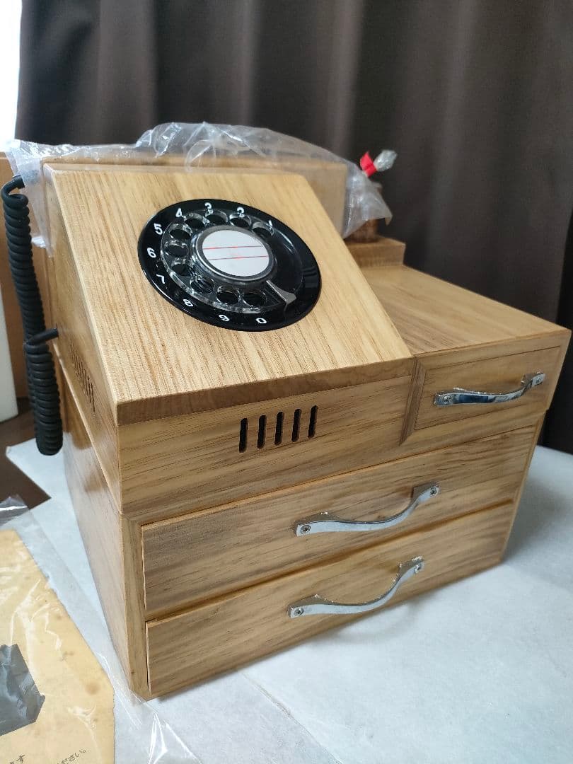 木製ウッドウォン　ヴィンテージ電話　レトロ家具　未使用品　時代物