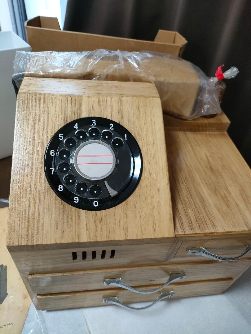 木製ウッドウォン　ヴィンテージ電話　レトロ家具　未使用品　時代物
