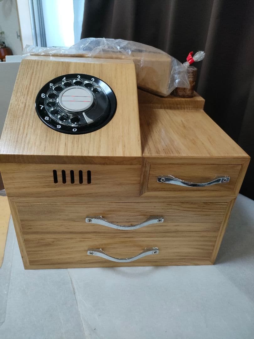 木製ウッドウォン　ヴィンテージ電話　レトロ家具　未使用品　時代物