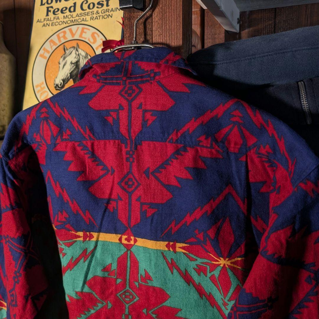 90s　ラルフローレン　ポロカントリー　ネイティブ柄　長袖　アロハシャツ　XL