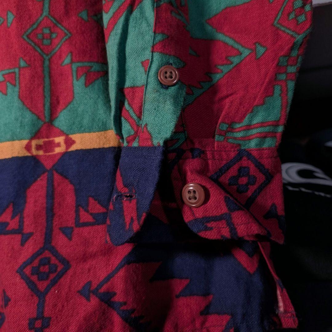 90s　ラルフローレン　ポロカントリー　ネイティブ柄　長袖　アロハシャツ　XL