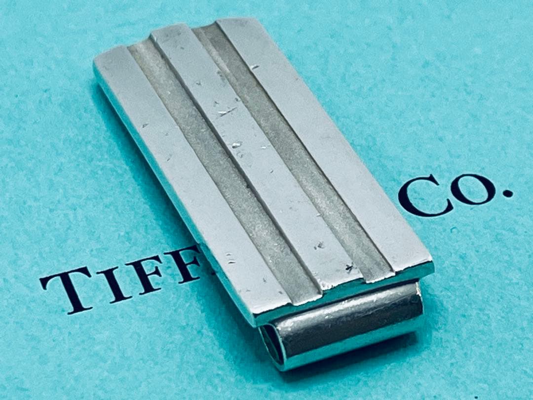 h513希少　オールドティファニー　1995 ストライプ　マネークリップ　925