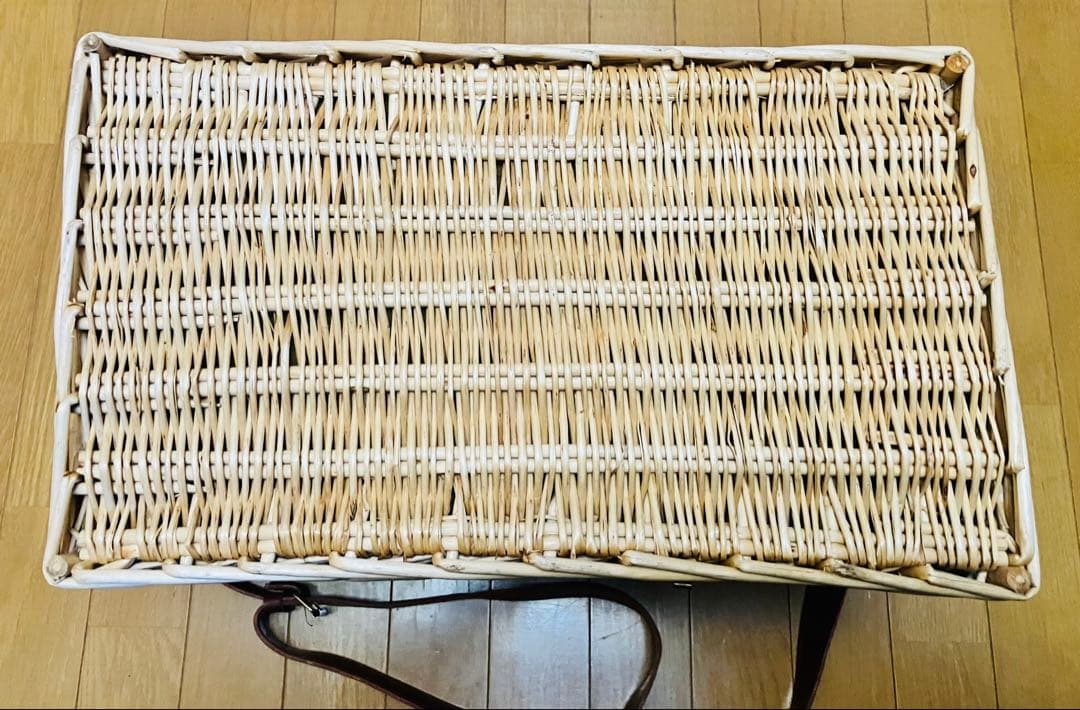 バスケット フタ付 緑中布あり　北欧 藤 ラタン ピクニック カゴ　多用途