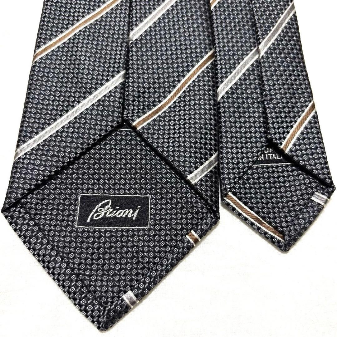 極美品　Brioni ブリオーニ　ネクタイ　ストライプ　　ブラック　ジャガード