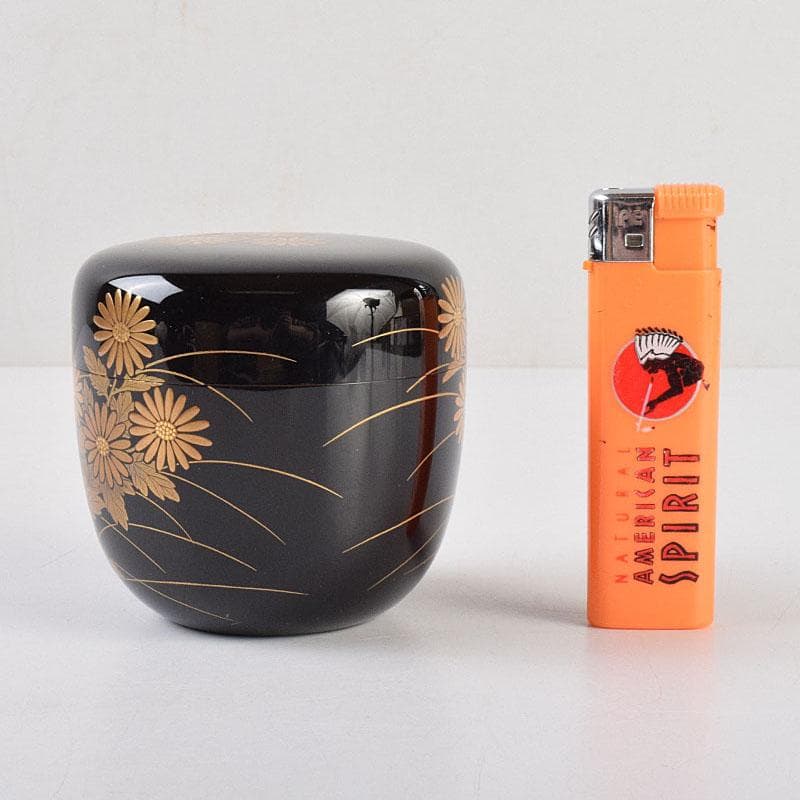 茶道具　輪島塗　佐藤幸一作　小菊蒔絵　棗　共布共箱　M　R9300