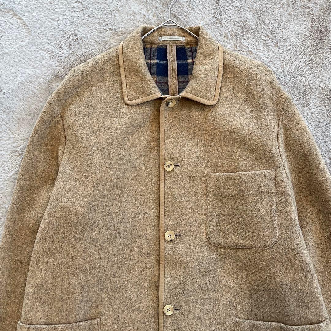 PAPAS♡メンズ ウールステンカラーコード 本革パイピング 52 LL