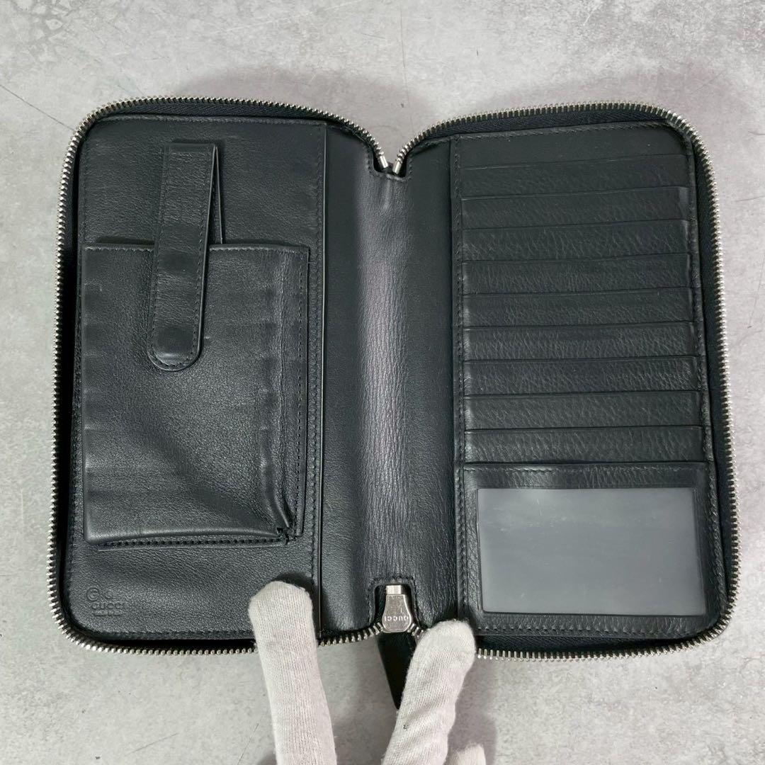 ヌコ✨ GUCCI オーガナイザー 長財布 2室 レザー 黒 マイクロGG