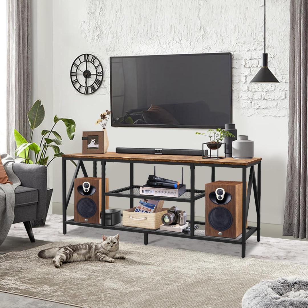 レトロ＆モダン！木調二層収納テレビスタンド