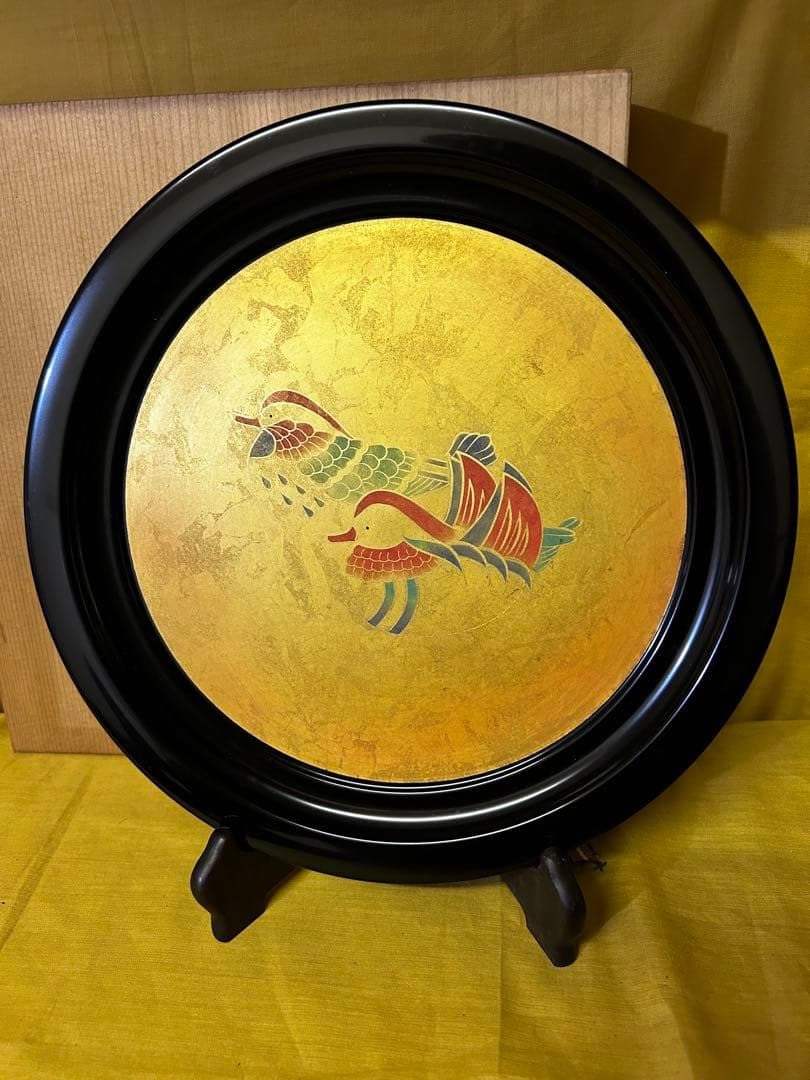 京都　平安 象彦 金箔飾り皿 「おしどり」