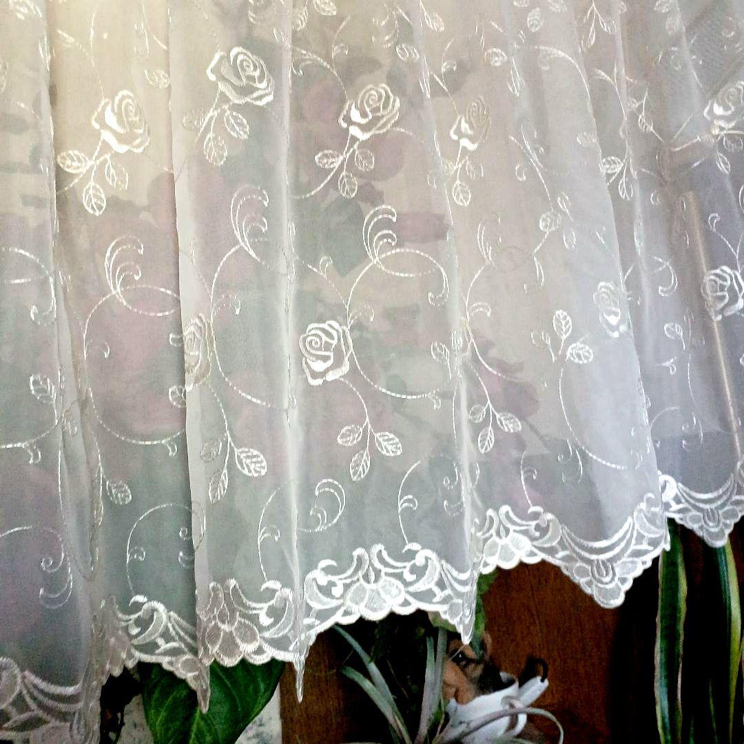 カフェカーテン【バラ刺繍トルコレース　スカラップ】ハンドメイド