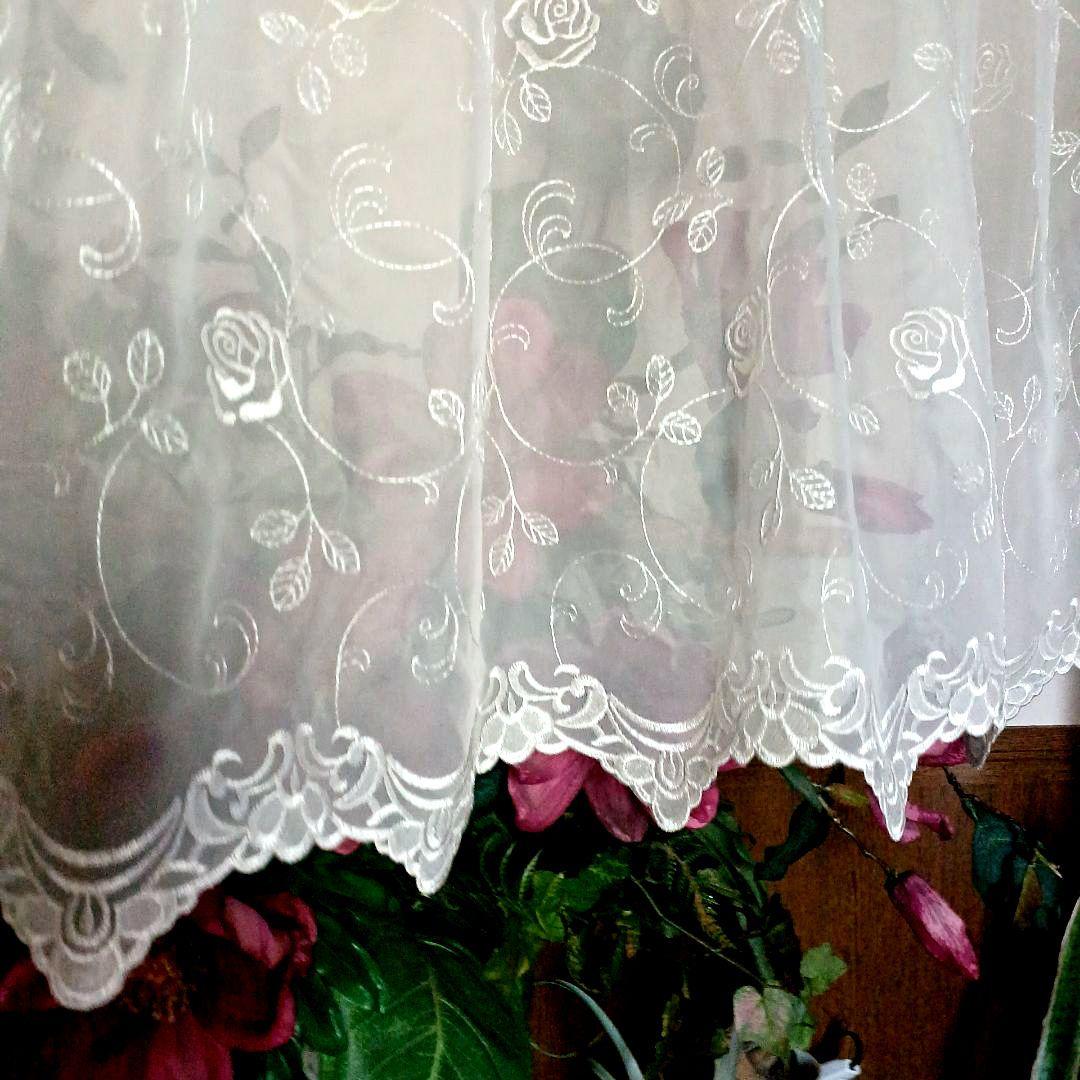 カフェカーテン【バラ刺繍トルコレース　スカラップ】ハンドメイド