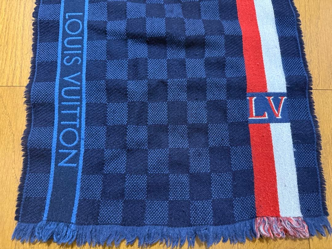 【値下】Louis Vuitton ネイビー チェック マフラー　ウール
