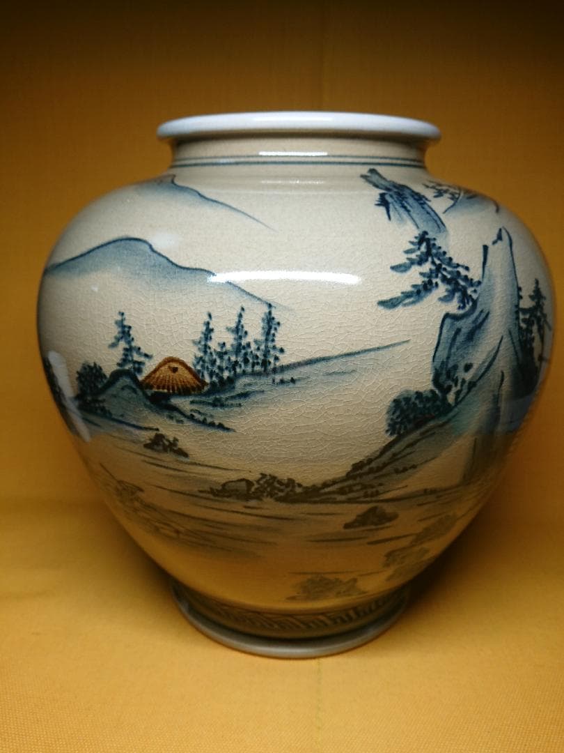 【美品】九谷　壷　陶器　山水絵　置物　インテリア　工芸品　美術品　A1125