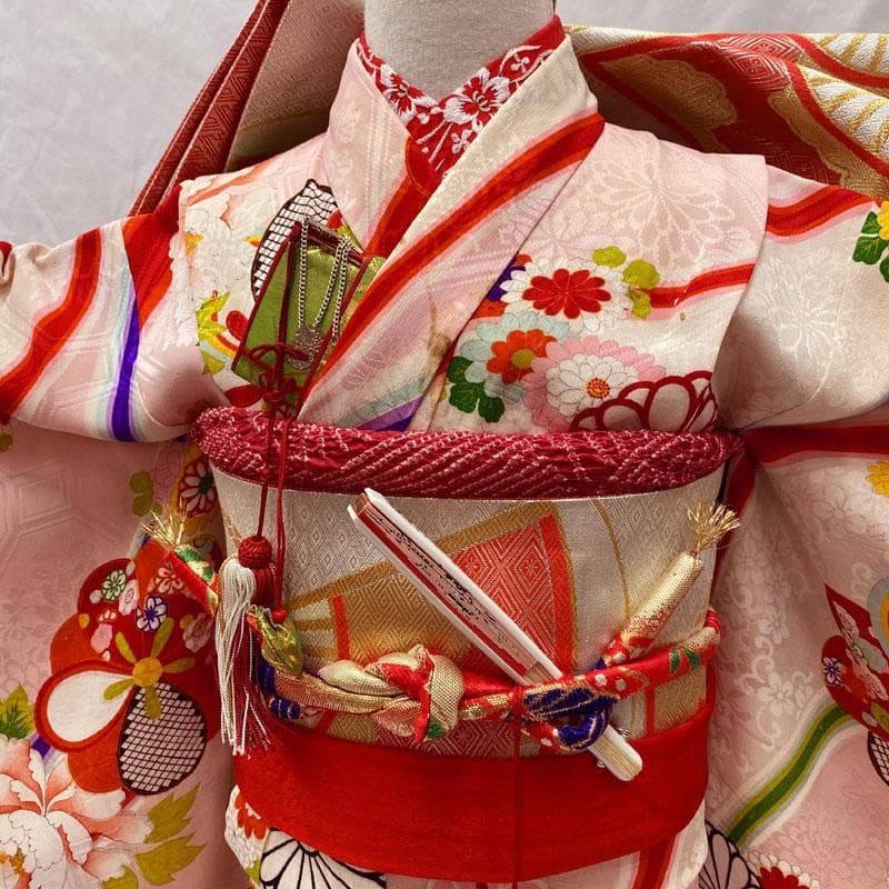 510ag24◎七五三 七歳 女児 アンティーク着物&袋帯 総柄 ピンク系◎