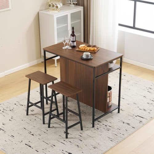 【ブラウン】新発売カウンターテーブル スツール 3点セット ハイテーブル 木製
