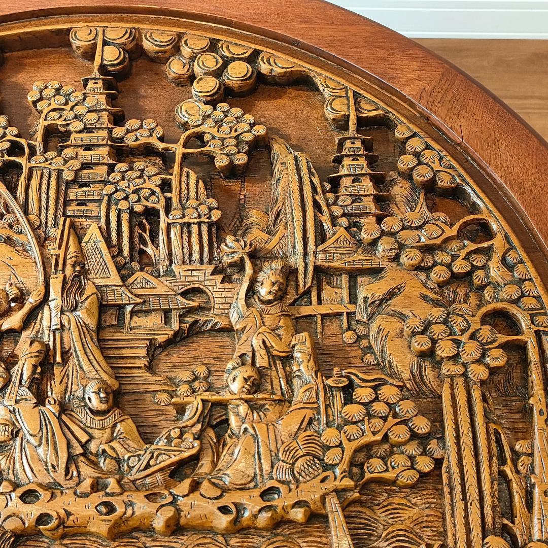 〈美品〉香港製　テーブル　スツールセット　木彫り円卓　猫脚　ガラス天板付き