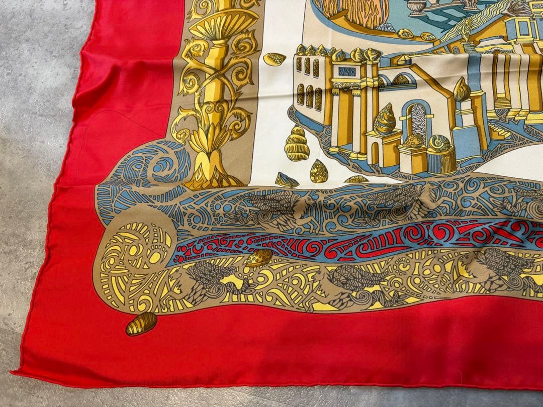 【希少】エルメス HERMES スカーフ カレ90 アトランティス大陸　白黒タグ