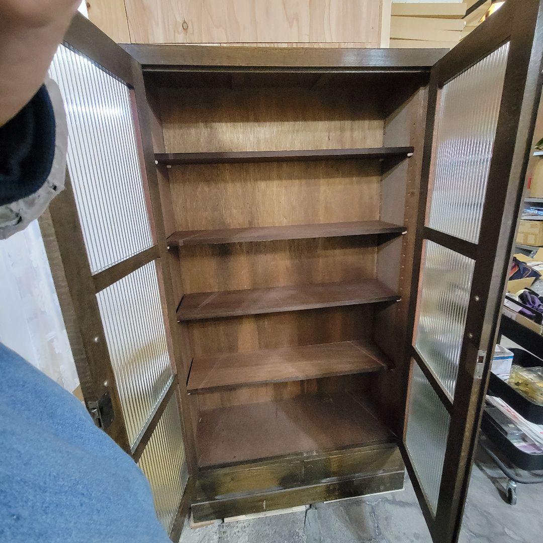 昭和レトロ 木製 食器棚 ガラス扉 キャビネット 収納棚 古家具