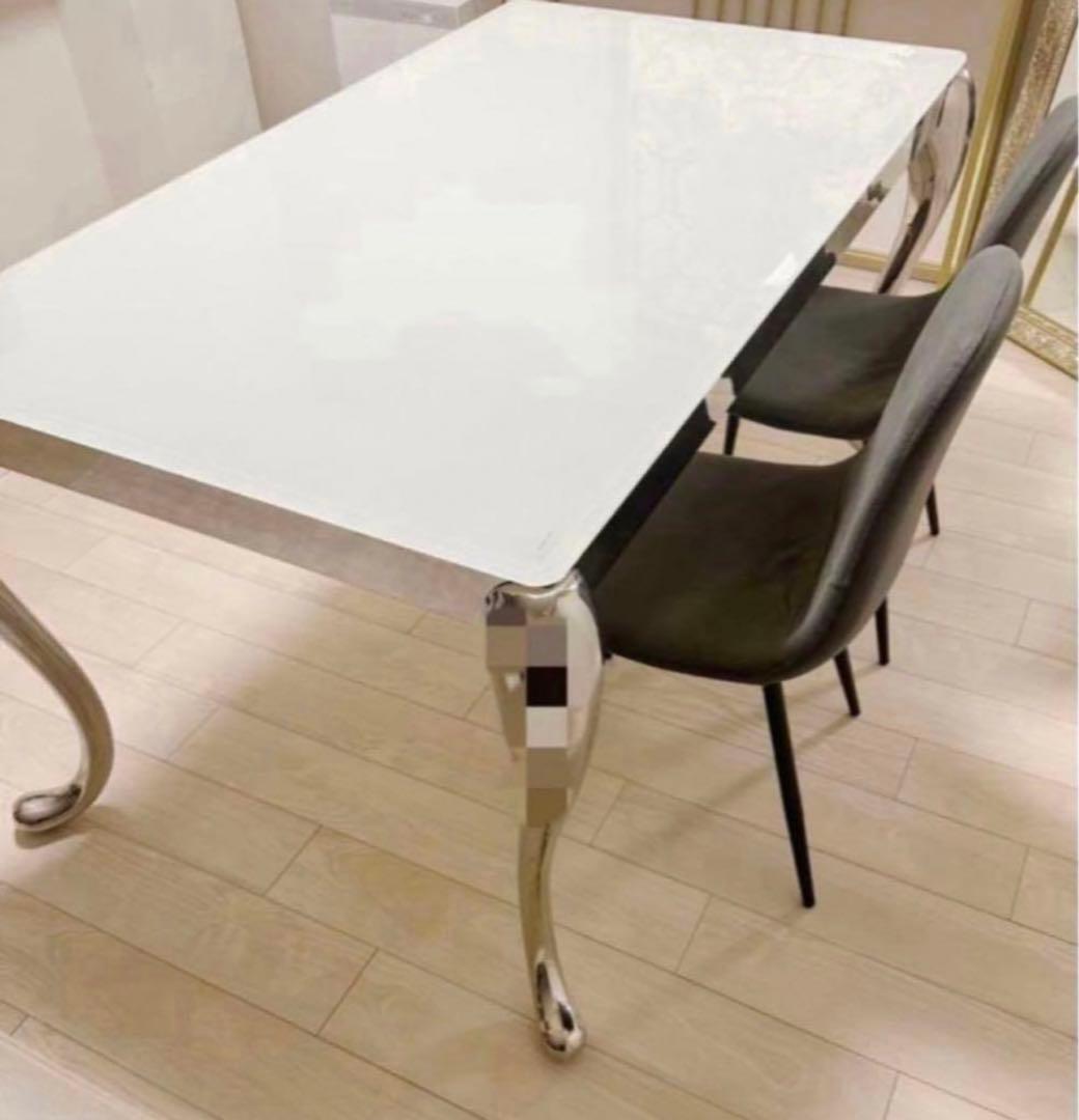 高級感溢れる素敵な華やか猫脚シルバーダイニングテーブル　猫足インポート