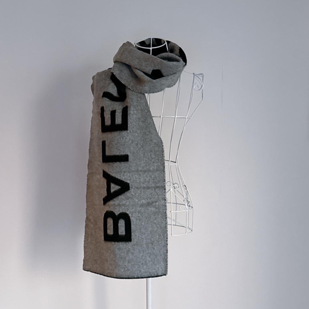 BALENCIAGA　バレンシアガ カシミヤマフラー リバーシブル ロゴ グレー