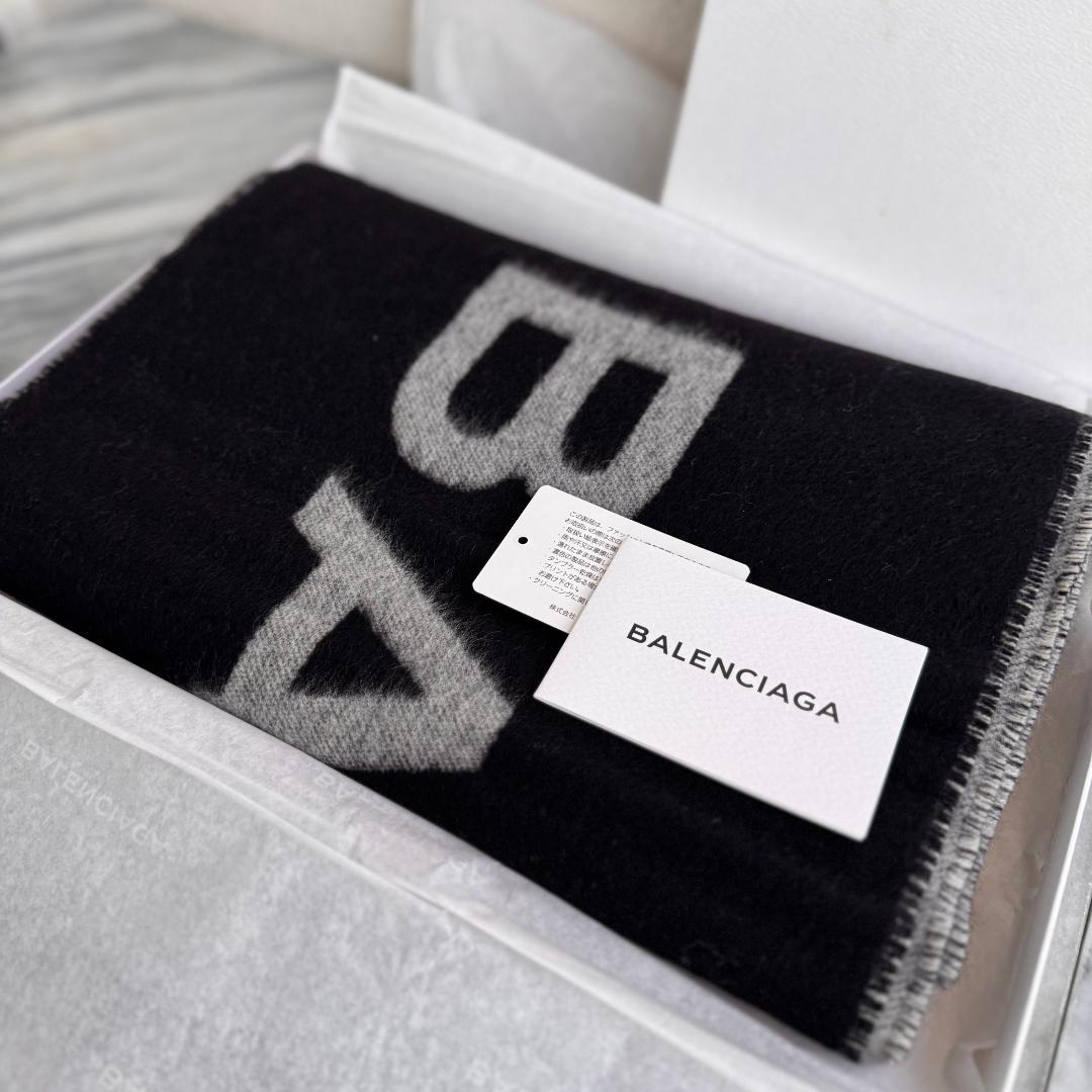 BALENCIAGA　バレンシアガ カシミヤマフラー リバーシブル ロゴ グレー