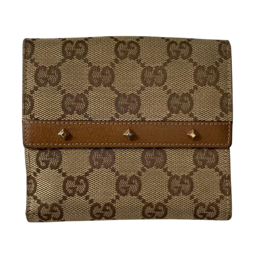 【美品】 GUCCI グッチ 二つ折り財布 GG キャンバス スタッズ レザー