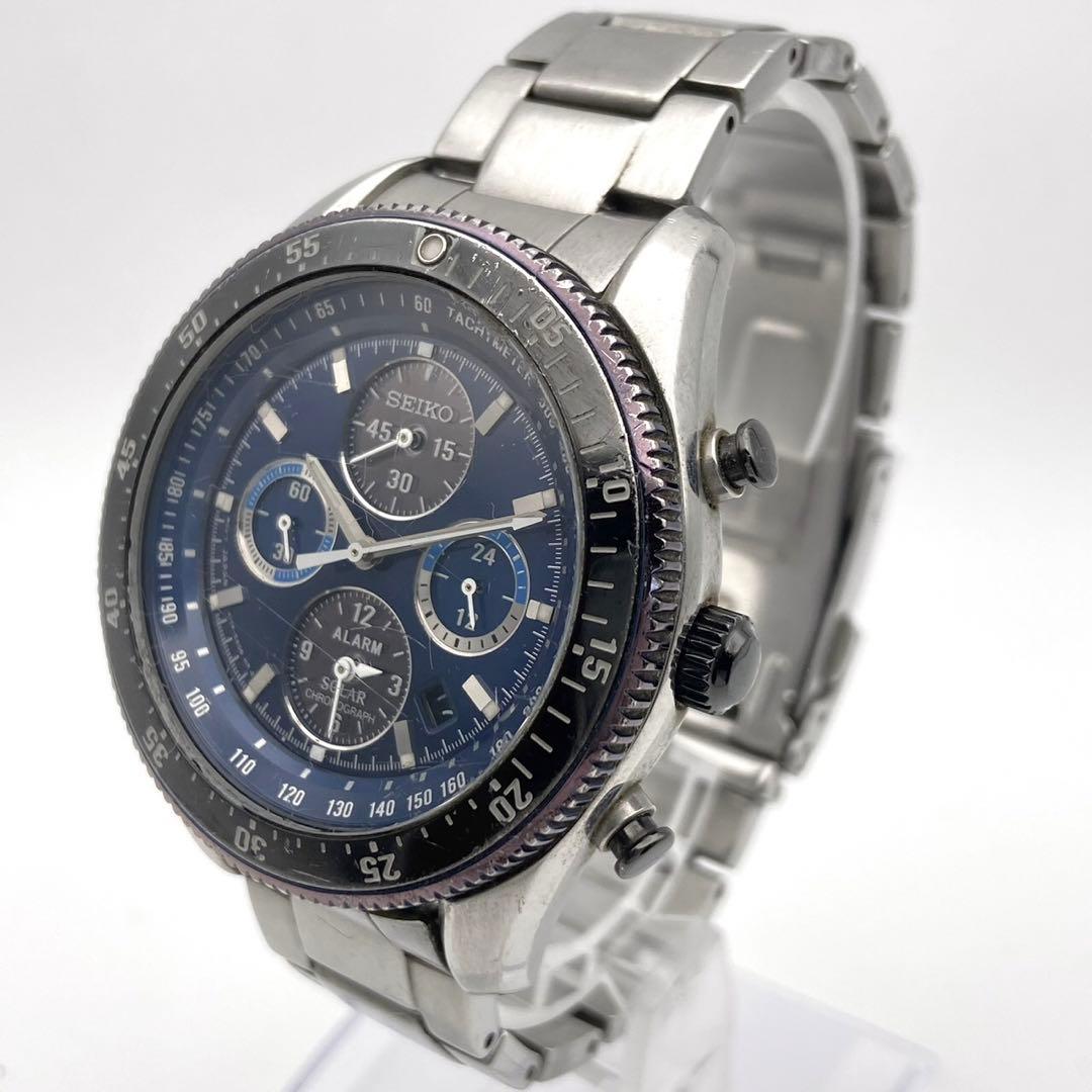 【稼動品】SEIKO クロノグラフ ソーラー 腕時計 V174-0AD0
