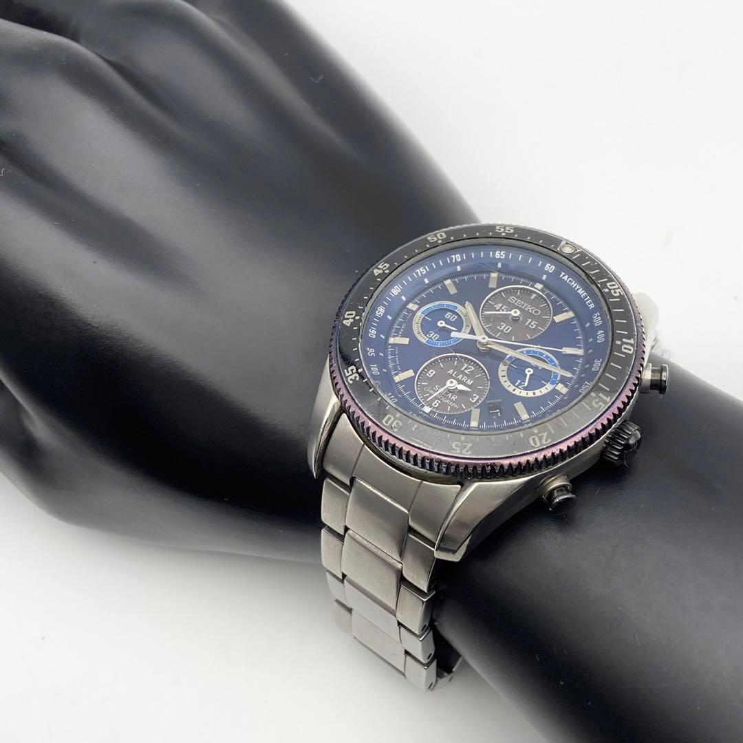 【稼動品】SEIKO クロノグラフ ソーラー 腕時計 V174-0AD0
