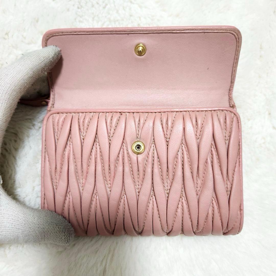 ✨極美品　付属品完備✨ミュウミュウ　三つ折り　マテラッセ　ビジュー　ピンク