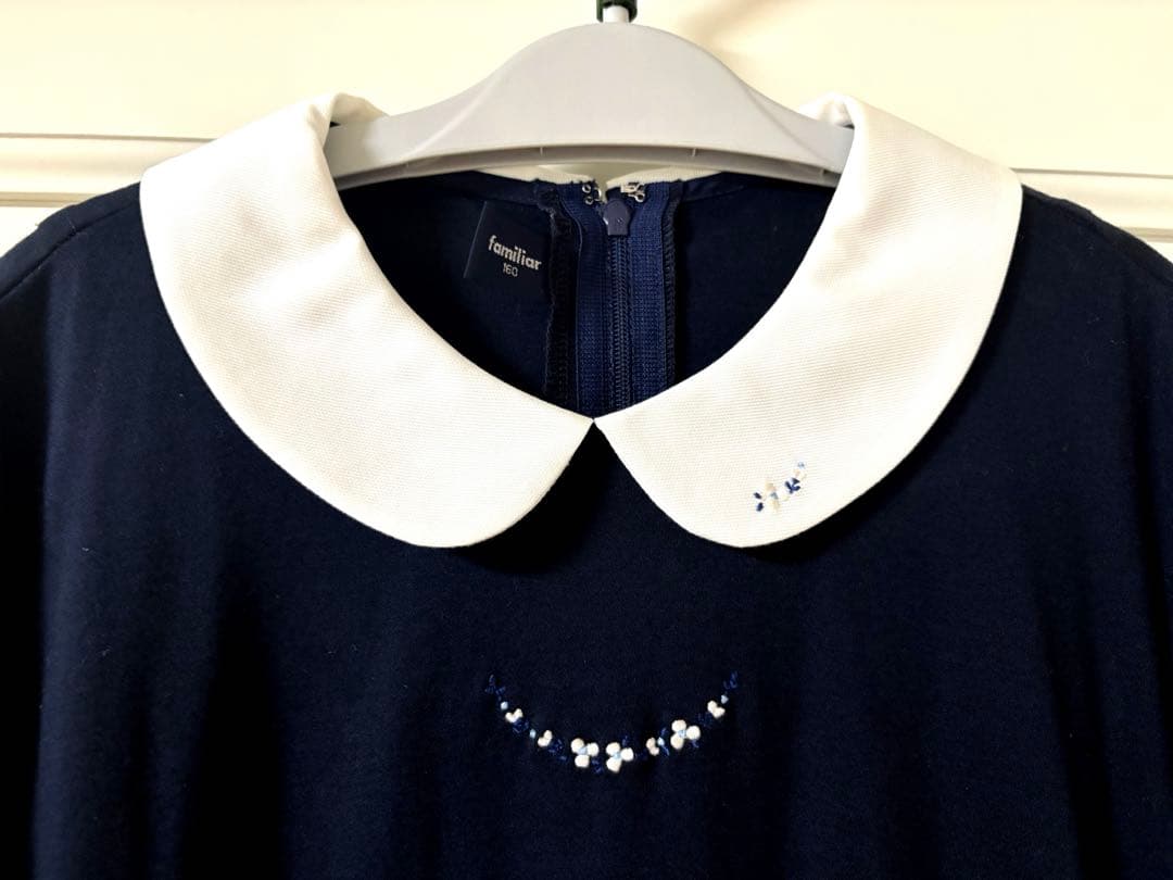 familiar ネイビー 半袖ワンピース 白襟