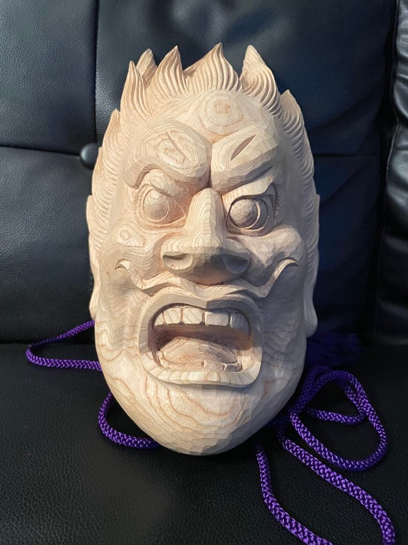 伐折羅大将　手彫り　とても立派な木彫りのお面　名入り
