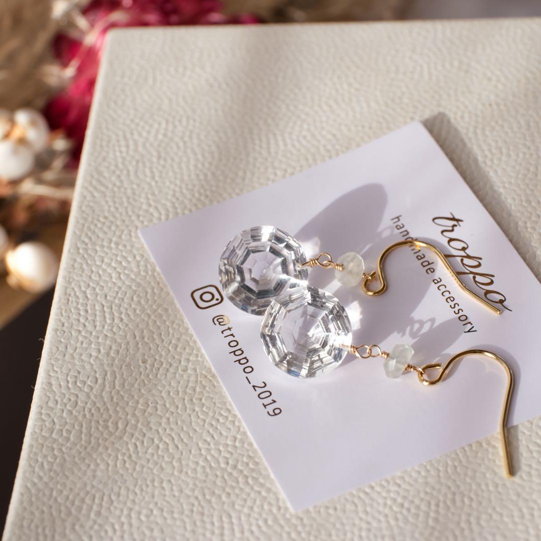 14kgf水晶スパイダーコンケーブカットピアス/イヤリング