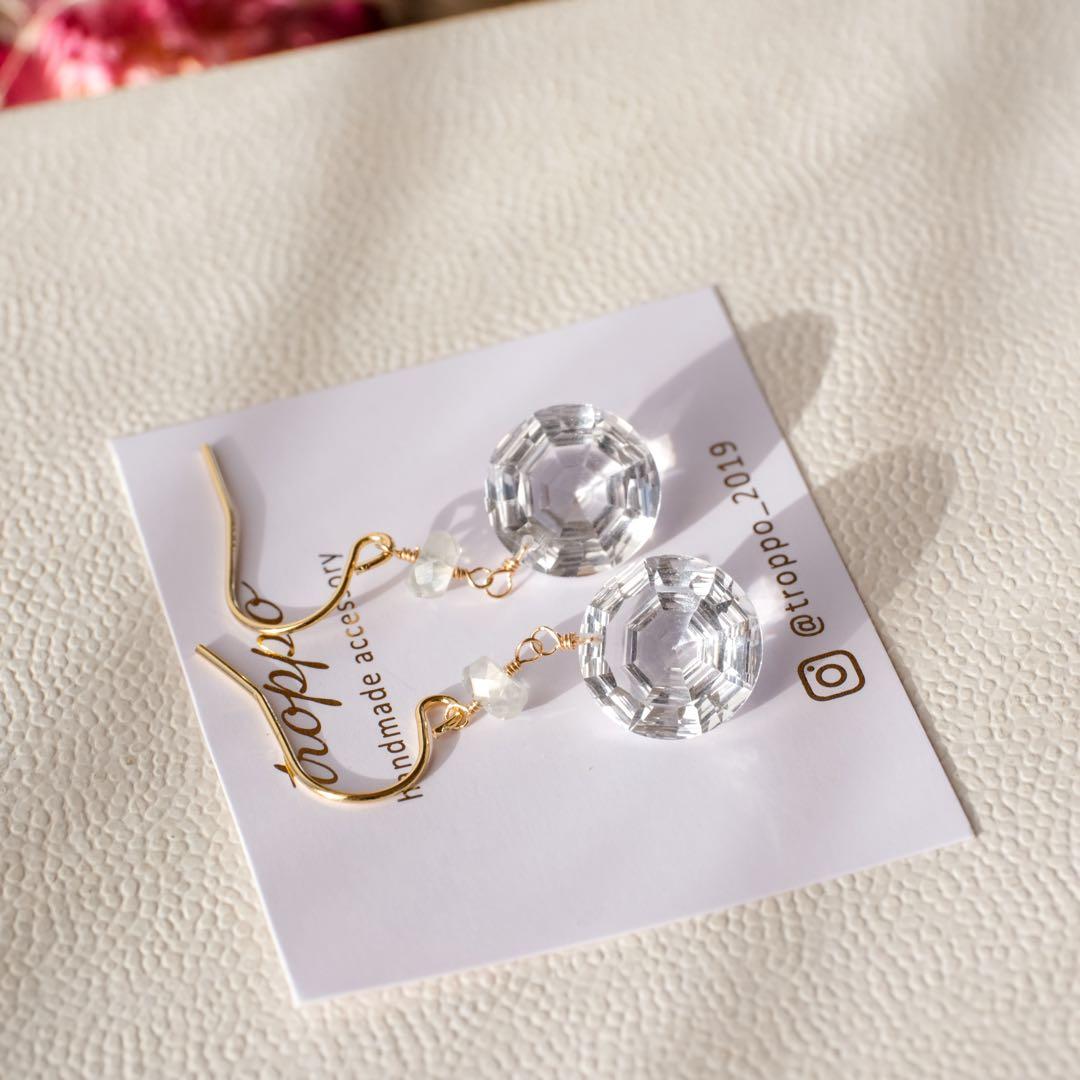 14kgf水晶スパイダーコンケーブカットピアス/イヤリング