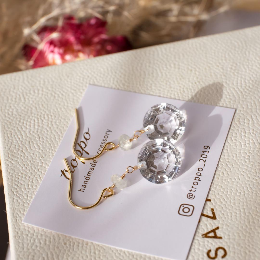 14kgf水晶スパイダーコンケーブカットピアス/イヤリング