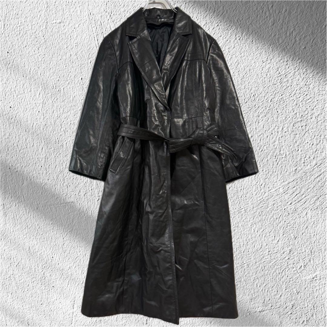 ヴィンテージ リアルレザー ロングコート 牛革 XL ライナー付 90s 80年