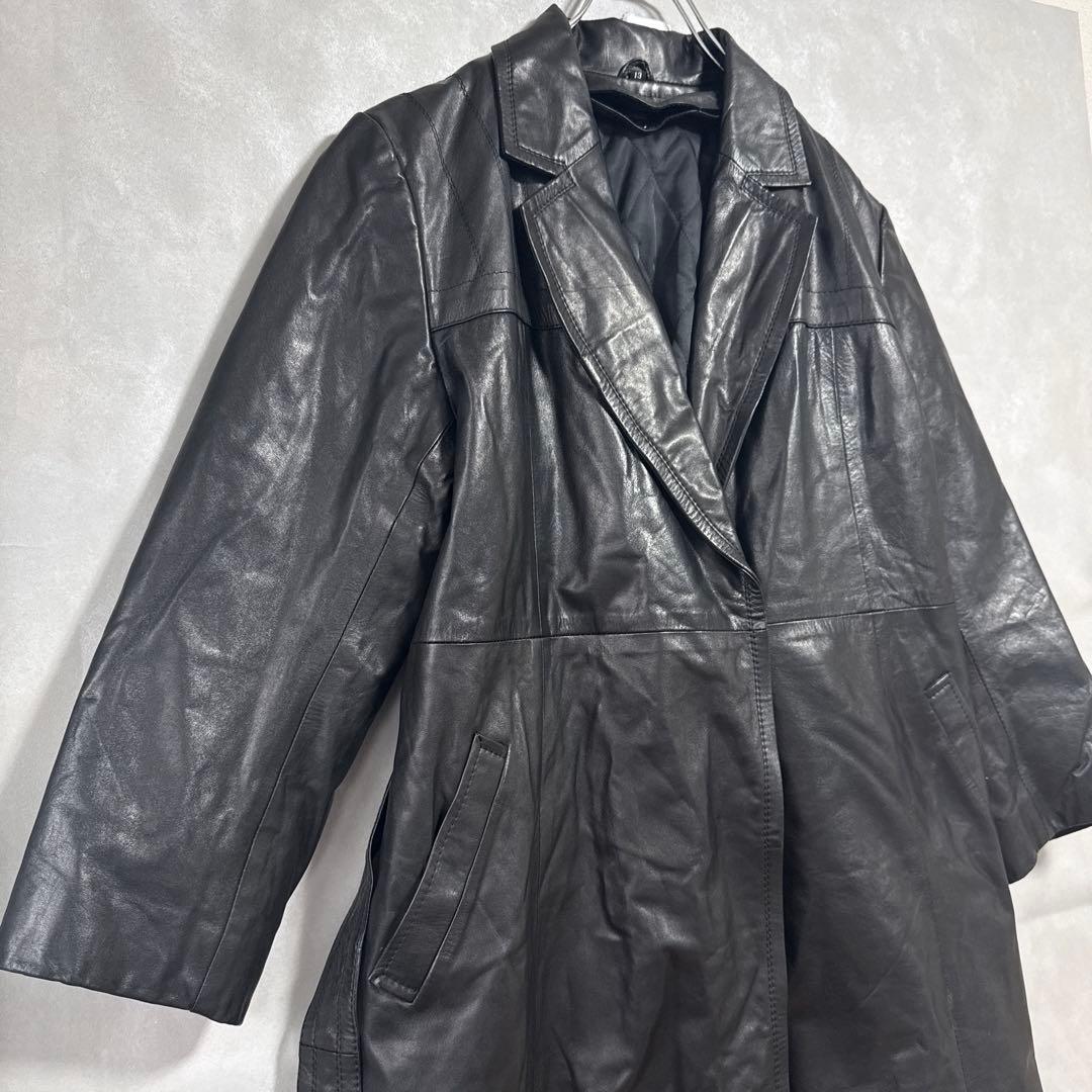 ヴィンテージ リアルレザー ロングコート 牛革 XL ライナー付 90s 80年