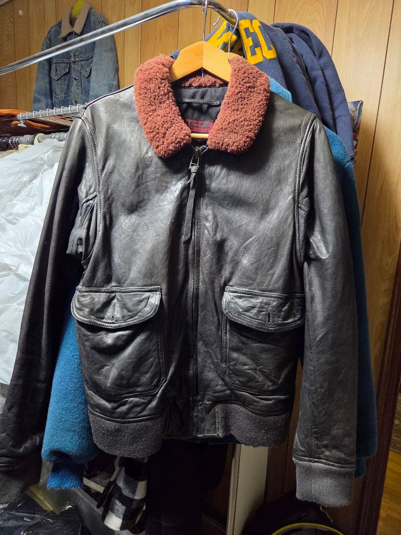 Johnbull レザー G-1 フライトジャケット ボア襟付き　古着