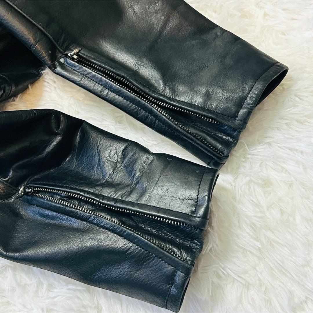 ジェンナロ レザー シングルライダース 牛革 ダブルジップ L ブラック