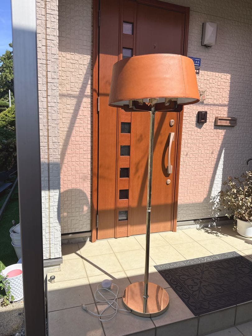 【Vintage フロアランプ】SANSHIN.K レトロ 牛皮シェード