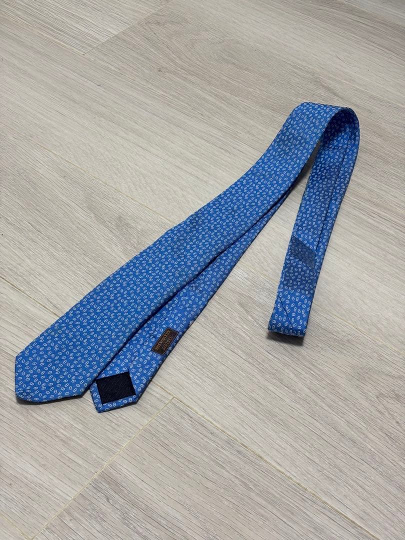 HERMES 青 シルク ネクタイ