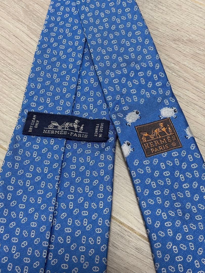 HERMES 青 シルク ネクタイ