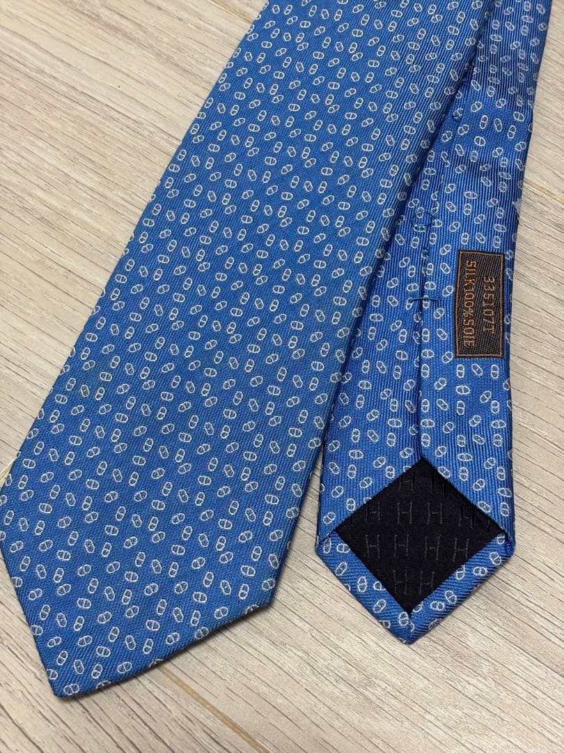 HERMES 青 シルク ネクタイ