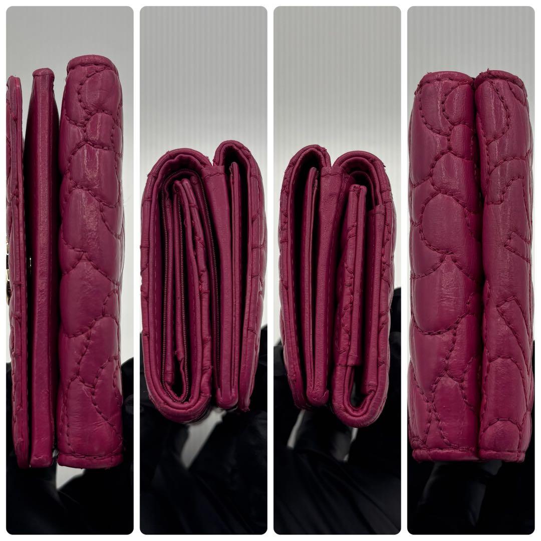 美品 CHANEL シャネル カメリア ラムスキン コンパクト 折り財布 ピンク