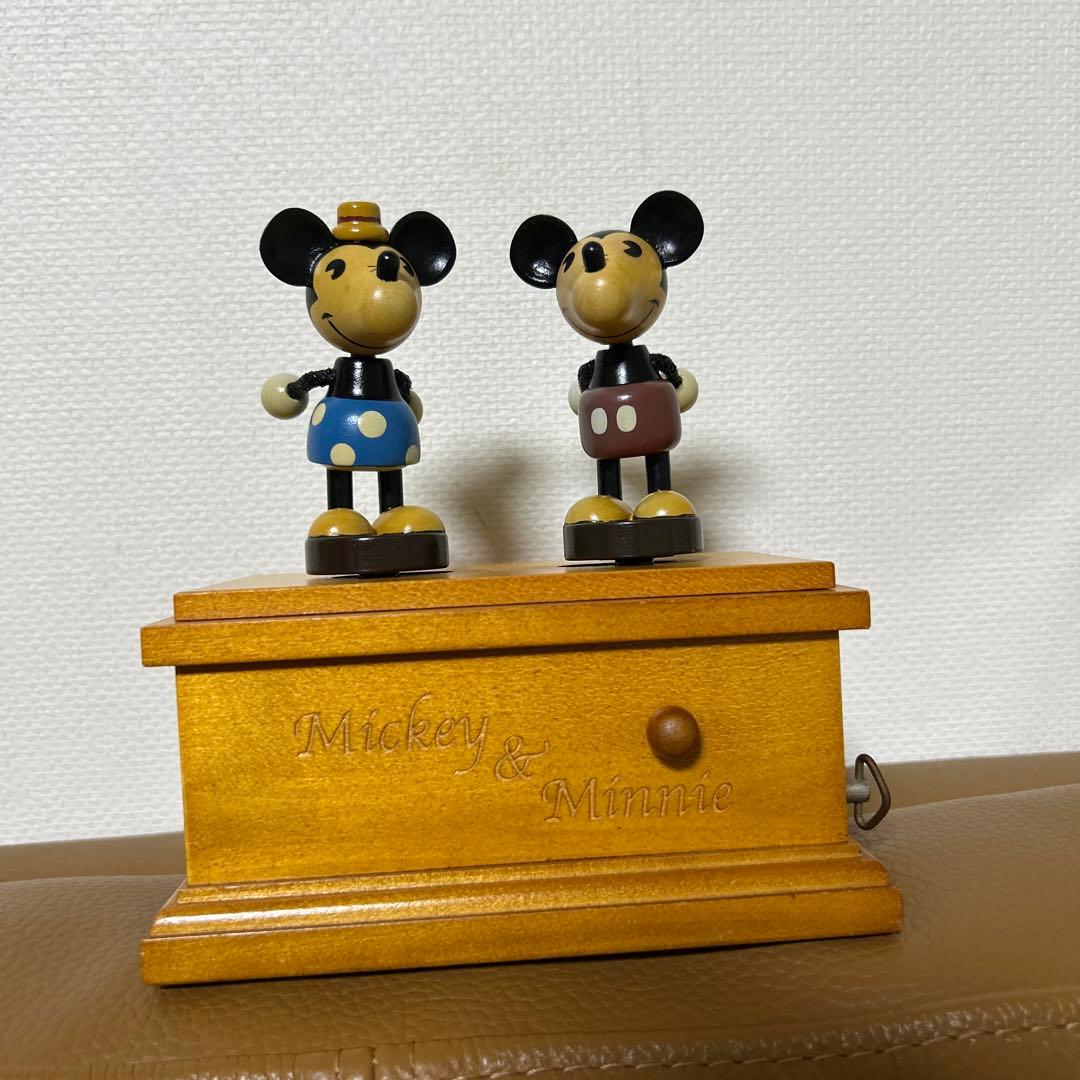 レア　ディズニー ミッキー&ミニー オルゴール 星に願いを アンティーク　木製