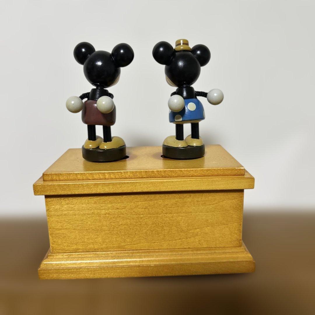 レア　ディズニー ミッキー&ミニー オルゴール 星に願いを アンティーク　木製