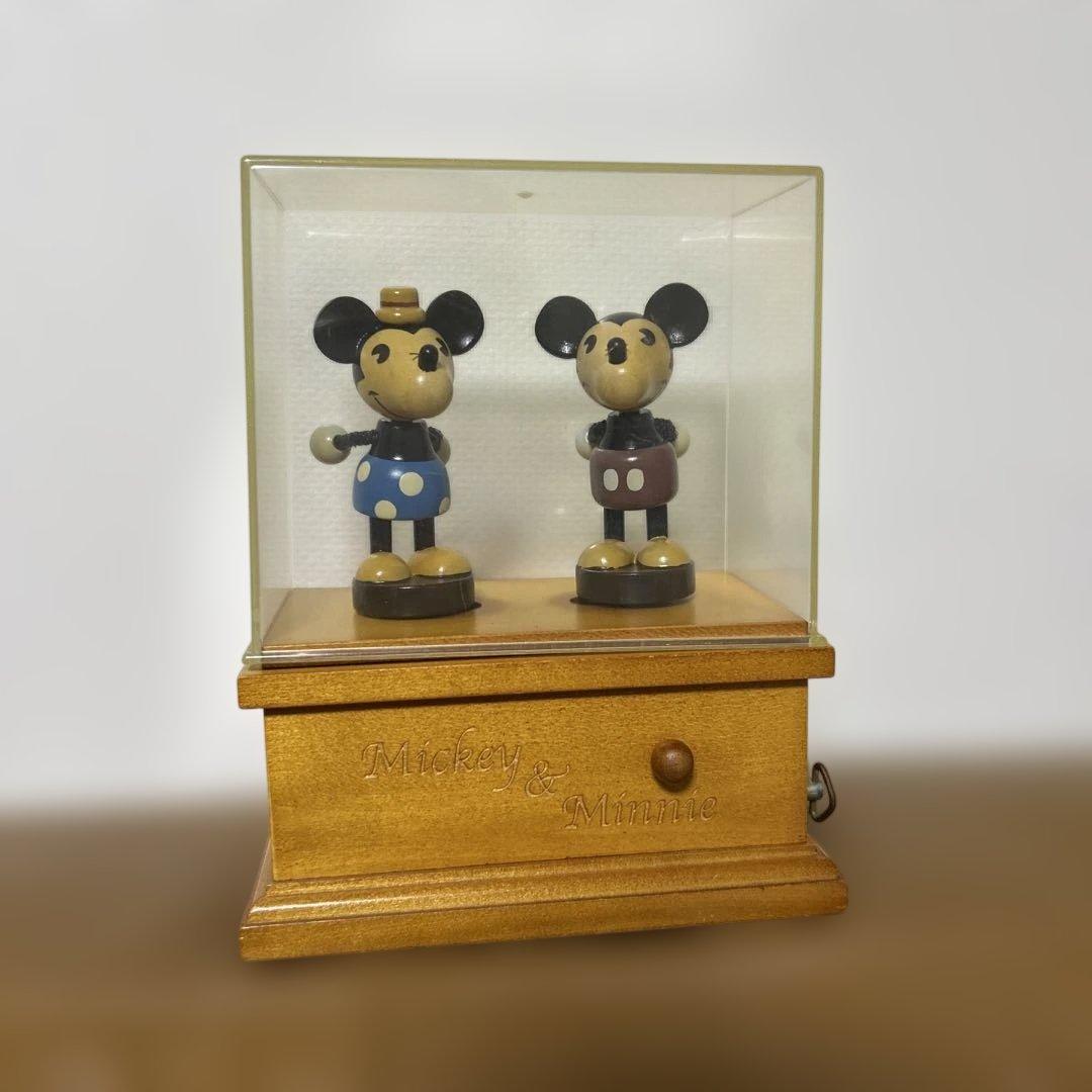 レア　ディズニー ミッキー&ミニー オルゴール 星に願いを アンティーク　木製