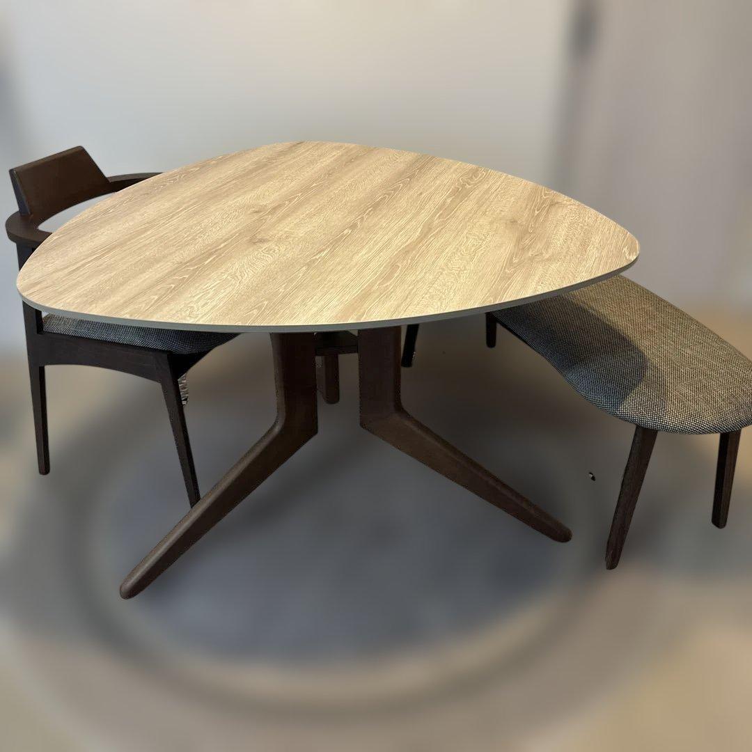 オーバルダイニングテーブル ナチュラルウッド　おにぎり型　3点セット